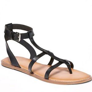 Womens Strappy Faux-Leather Gladiator Sandals